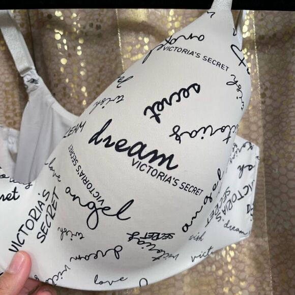 Victorias Secret White Logo T-Shirt Smooth Lightly Lined Wireless T-Shirt Bra 34 - Picture 2 of 7